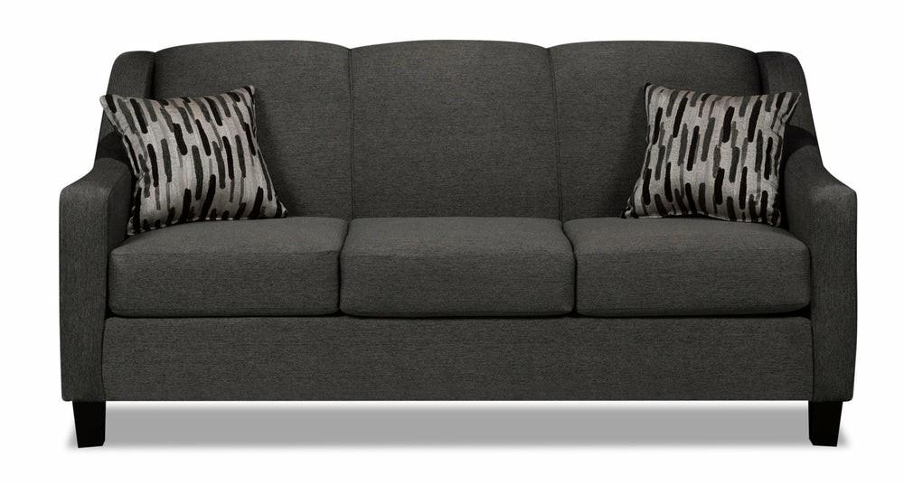 Canadian Made Alda 72″ Charcoal Grey Chenille Fabric Sofa With Wood Legs And Two Accent Pillows Furniture