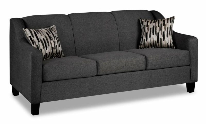 Canadian Made Alda 72″ Charcoal Grey Chenille Fabric Sofa With Wood Legs And Two Accent Pillows Furniture