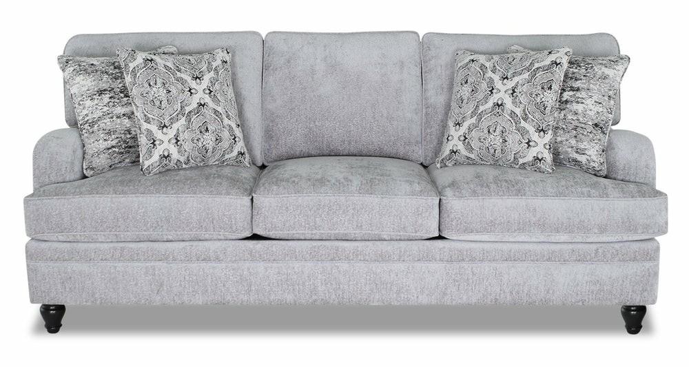 Canadian Made Bellmont 89″ Platinum Grey Chenille Fabric Sofa With Reversible Back And Seat Cushions Furniture