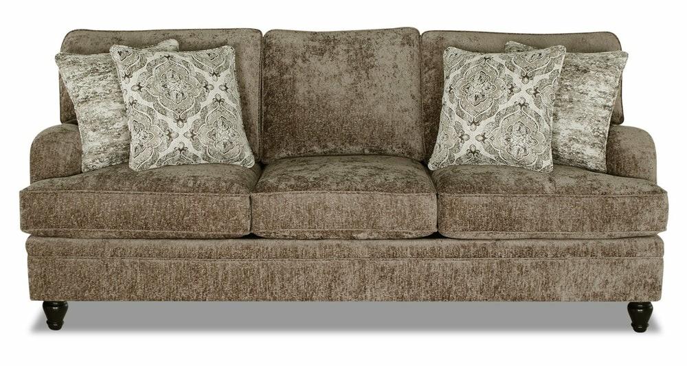 Canadian Made Bellmont 89″ Toffee Brown Chenille Fabric Sofa With Reversible Back And Seat Cushions Furniture