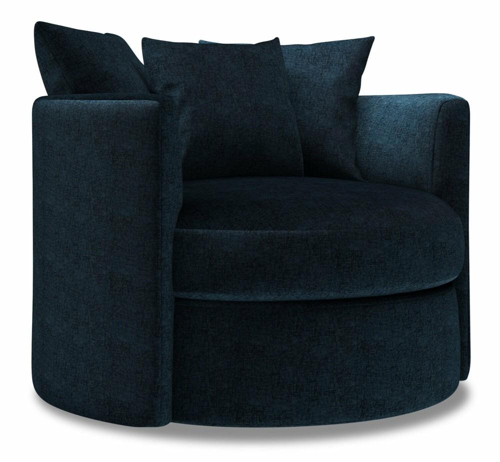 Canadian Made Customizable 41″ Luxury Indigo Blue Chenille Fabric Nest Swivel Accent Chair Accent Chairs