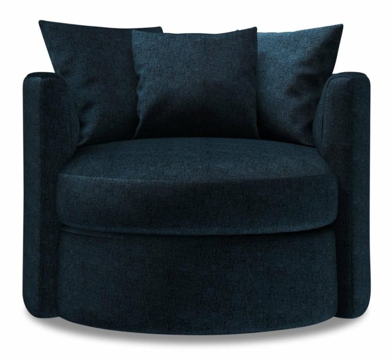 Canadian Made Customizable 41″ Luxury Indigo Blue Chenille Fabric Nest Swivel Accent Chair Accent Chairs