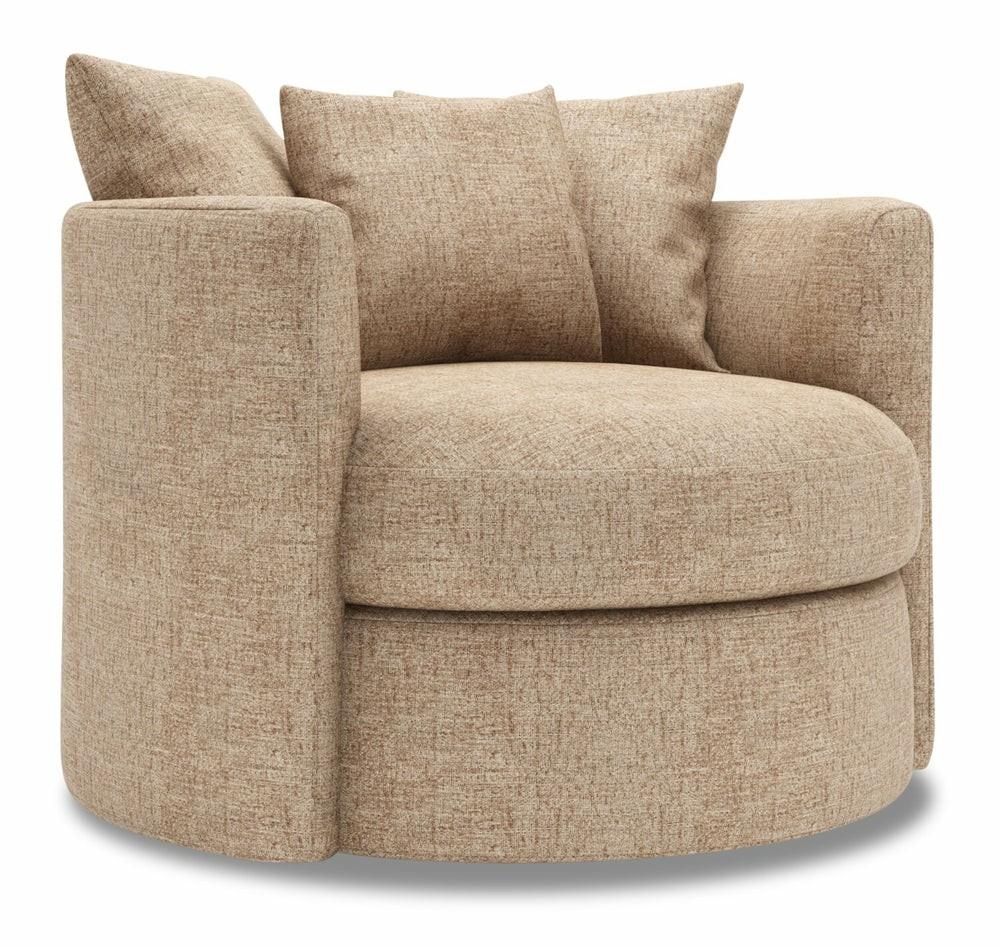 Canadian Made Customizable 41″ Luxury Taupe Chenille Fabric Nest Swivel Accent Chair Accent Chairs