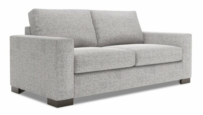 Canadian Made Customizable Track 75″ Luna Domino Grey Linen-Look Fabric Condo-Size Sofa With Track Arms Furniture