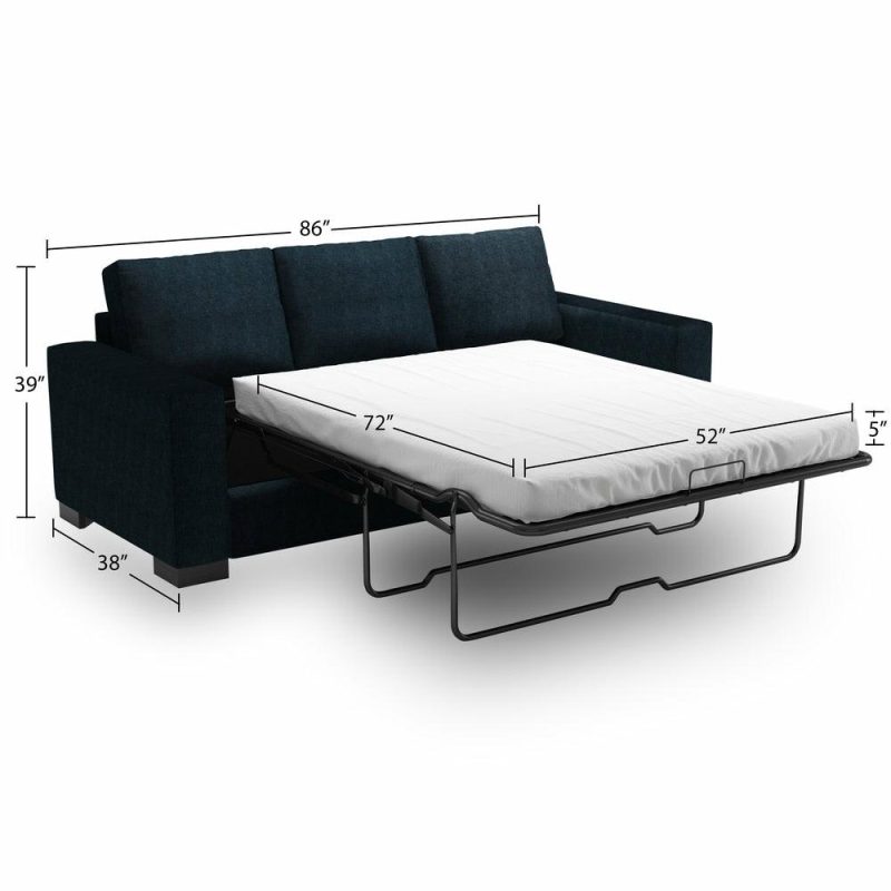 Canadian Made Customizable Track 85″ Luxury Indigo Blue Chenille Fabric Sofa Bed With Track Arms Furniture