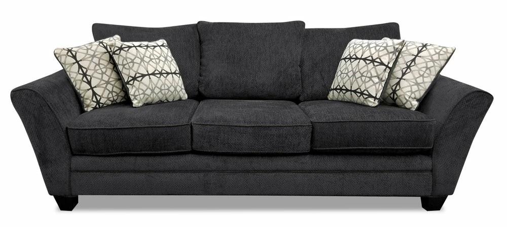 Canadian Made Febe 100″ Charcoal Grey Chenille Fabric Queen-Size Sofa Bed With Flared Arms And Four Accent Pillows Furniture