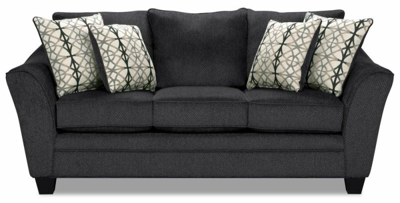 Canadian Made Febe 85″ Charcoal Grey Chenille Fabric Condo-Size Sofa With Flared Arms And Four Accent Pillows Furniture