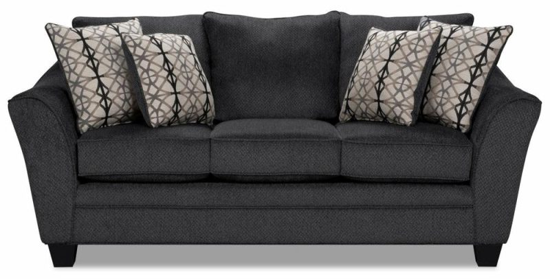 Canadian Made Febe 85″ Charcoal Grey Chenille Fabric Full-Size Condo Sofa Bed With Flared Arms And Four Accent Pillows Furniture