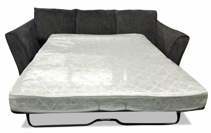 Canadian Made Febe 85″ Charcoal Grey Chenille Fabric Full-Size Condo Sofa Bed With Flared Arms And Four Accent Pillows Furniture