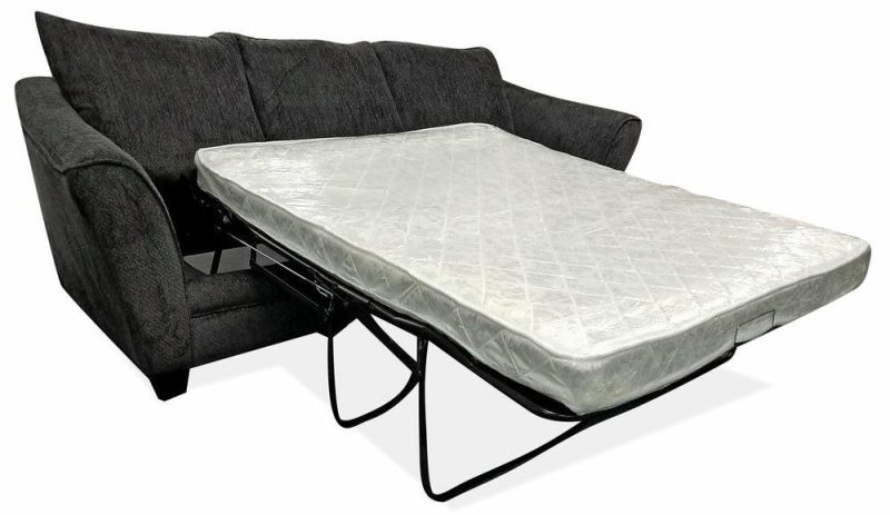 Canadian Made Febe 85″ Charcoal Grey Chenille Fabric Full-Size Condo Sofa Bed With Flared Arms And Four Accent Pillows Furniture