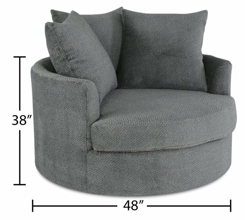 Canadian Made Grande 48″ Teddy Nightfall Grey Chenille Fabric Cuddler Accent Chair Accent Chairs