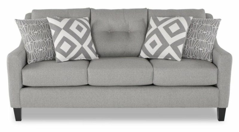 Canadian Made Kylie 78″ Zeus Grey Linen-Look Sofa With Button Tufting And Wood Legs Furniture