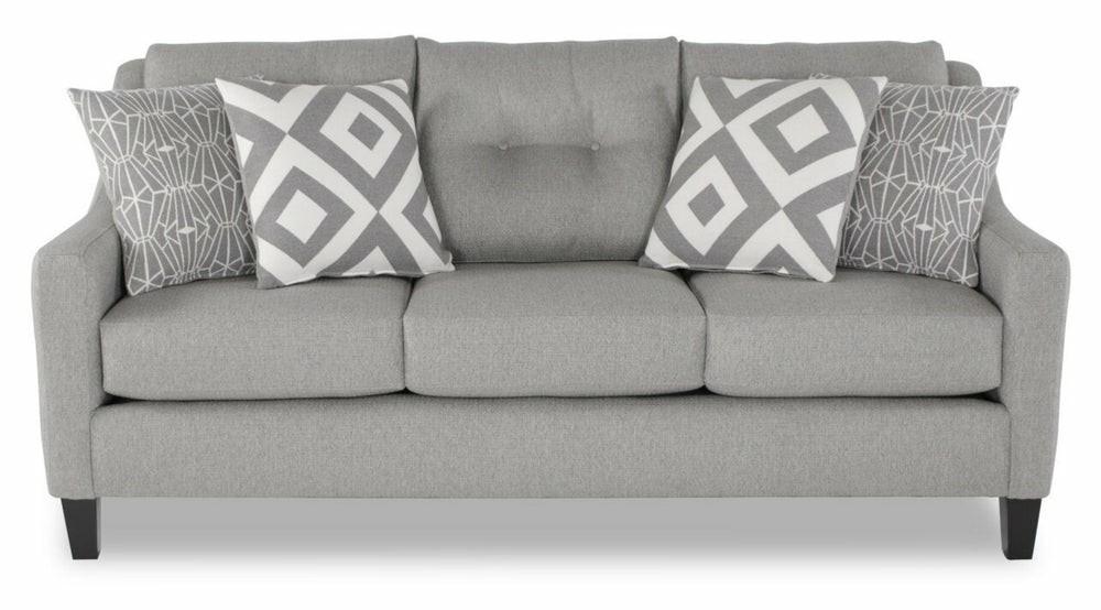 Canadian Made Kylie 78″ Zeus Grey Linen-Look Sofa With Button Tufting And Wood Legs Furniture