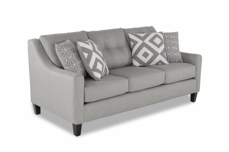 Canadian Made Kylie 78″ Zeus Grey Linen-Look Sofa With Button Tufting And Wood Legs Furniture