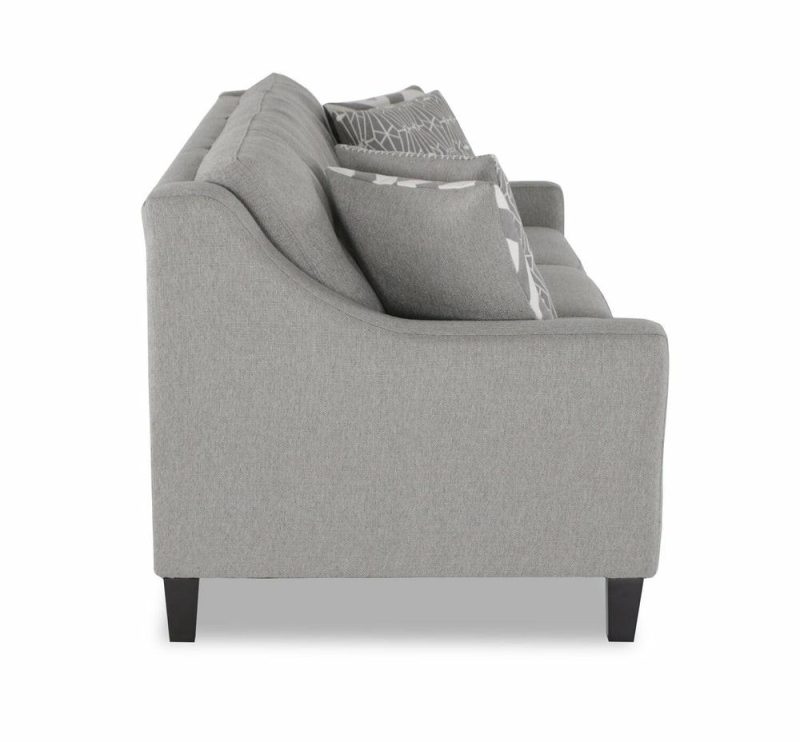 Canadian Made Kylie 78″ Zeus Grey Linen-Look Sofa With Button Tufting And Wood Legs Furniture