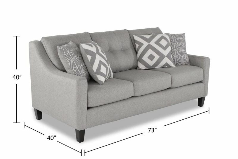 Canadian Made Kylie 78″ Zeus Grey Linen-Look Sofa With Button Tufting And Wood Legs Furniture