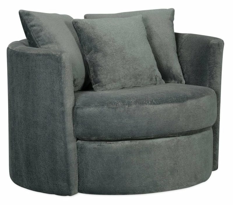 Canadian Made Midi 42″ Plush Thunder Grey Chenille Fabric Swivel Cuddler Accent Chair Accent Chairs