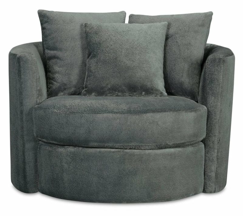 Canadian Made Midi 42″ Plush Thunder Grey Chenille Fabric Swivel Cuddler Accent Chair Accent Chairs