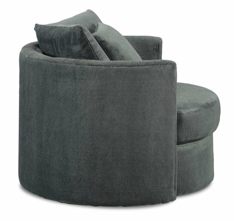 Canadian Made Midi 42″ Plush Thunder Grey Chenille Fabric Swivel Cuddler Accent Chair Accent Chairs