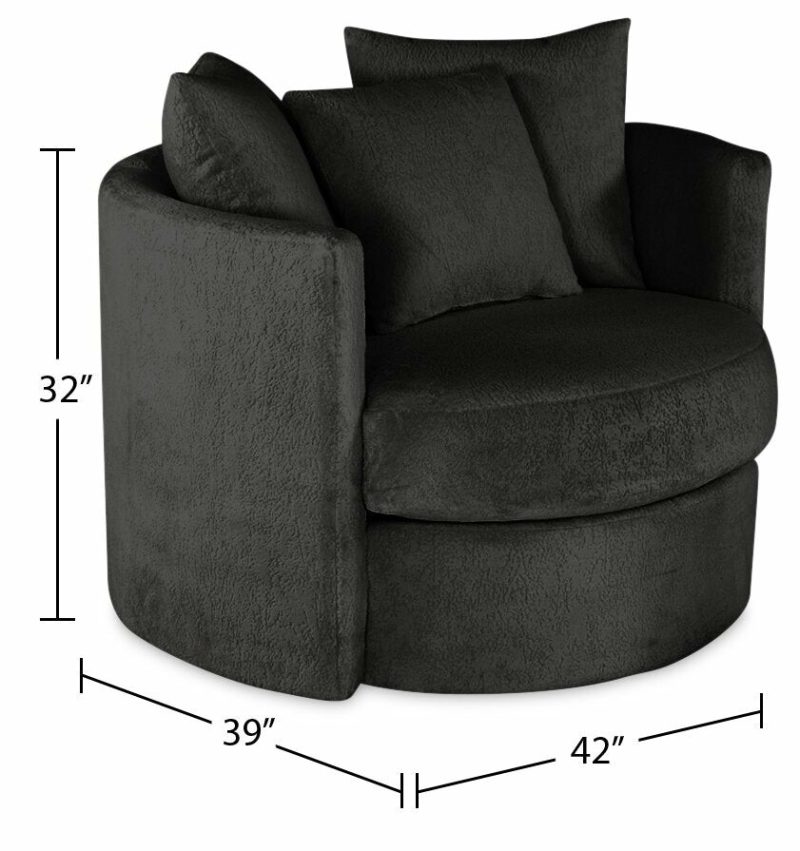 Canadian Made Midi 42″ Plush Thunder Grey Chenille Fabric Swivel Cuddler Accent Chair Accent Chairs