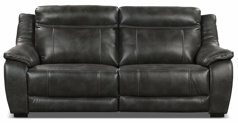 Canadian Made Novo 82″ Grey Leather-Look Fabric Power Reclining Sofa Furniture