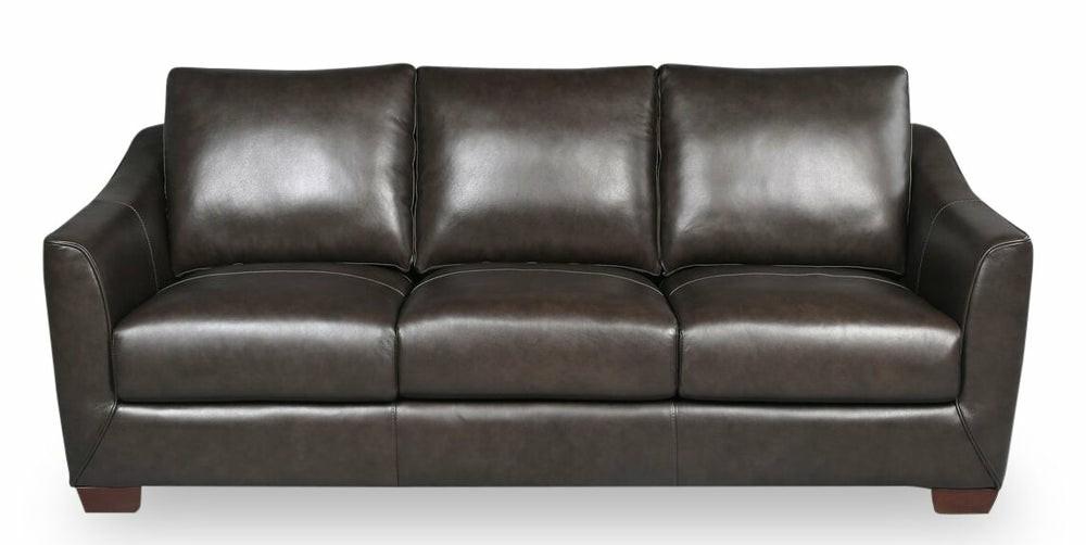 Canadian Made Royce 84″ Chocolate Brown Genuine Leather Sofa With Wood Legs Furniture