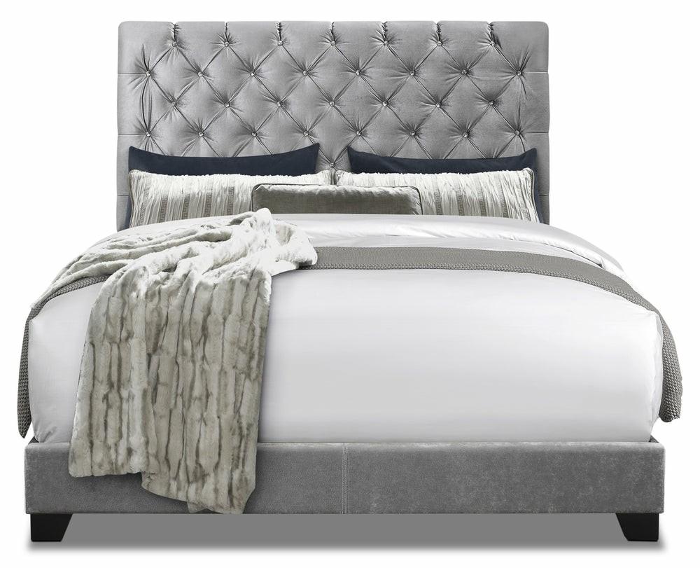 Candace Upholstered Bed In Velvet Grey Fabric, Button Tufted – King Size Bedroom