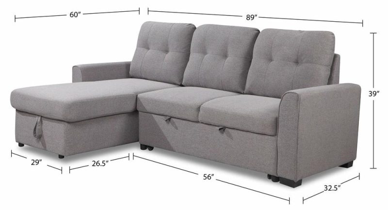 Carter 2-Piece Linen-Look Fabric Left-Facing Sleeper Sectional – Solis Grey Furniture