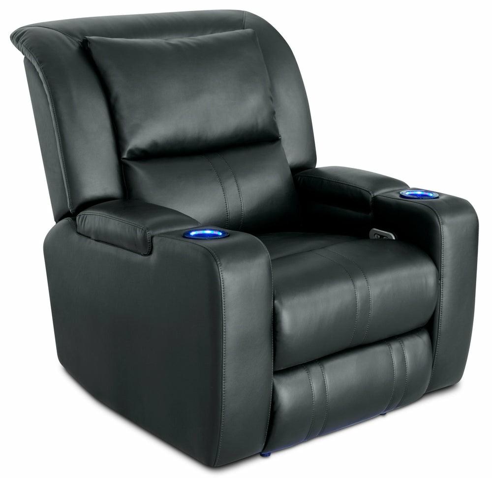 Cato 36.50″ Black Leather-Look Fabric Power Reclining Chair With Power Headrest, Dual Cupholders And Blue Led Lights Furniture