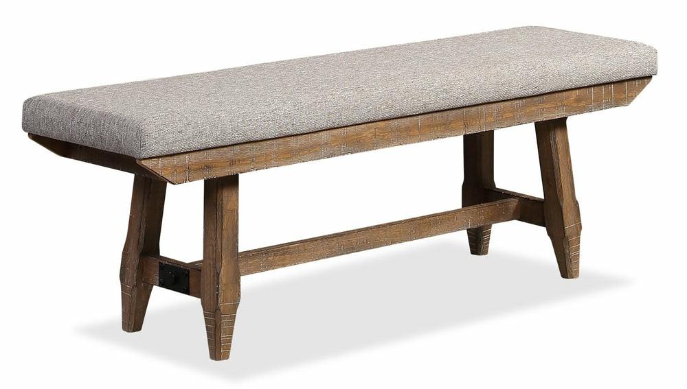 Cedar Dining Bench With Polyester Fabric, Pine Wood, Trestle-Base, 60″W – Grey Dining Benches