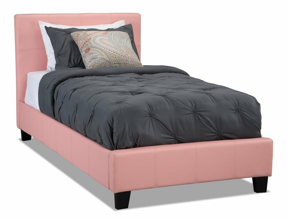 Chase Upholstered Bed In Pink Vegan-Leather Fabric – Twin Size Bedroom