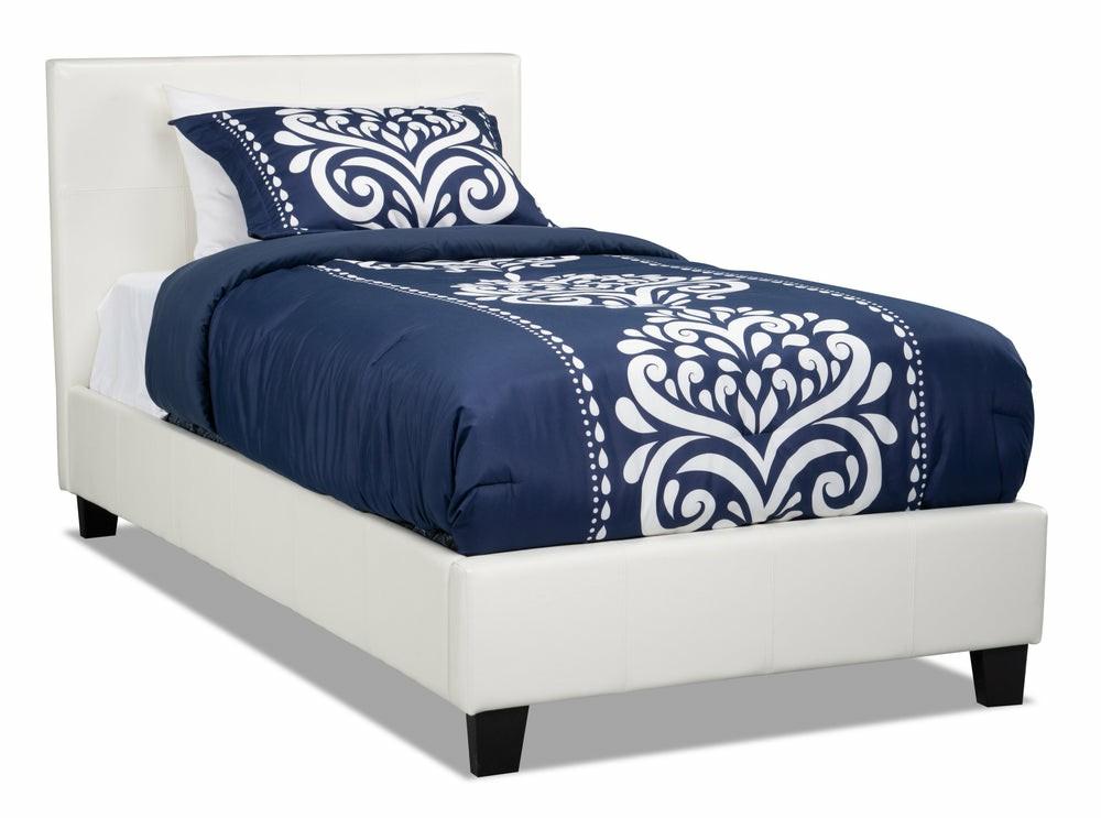 Chase Upholstered Bed In White Vegan-Leather Fabric – Twin Size Bedroom