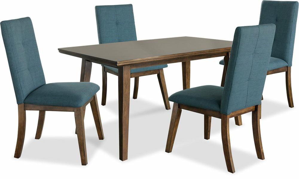 Chelsea 5Pc Dining Set With Table & 4 Blue Chairs, 60″W – Walnut Brown Dining Room