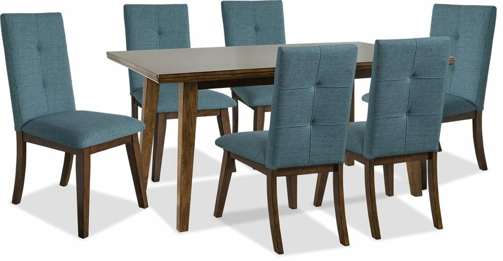 Chelsea 7Pc Dining Set With Table & 6 Blue Chairs, 60″W – Walnut Brown Dining Room