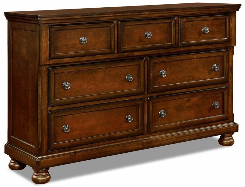 Chelsea Bedroom 7-Drawer Dresser, 60″W X 38″H – Cherry Brown Bedroom