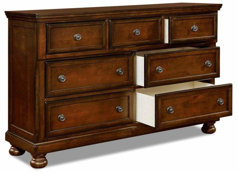 Chelsea Bedroom 7-Drawer Dresser, 60″W X 38″H – Cherry Brown Bedroom