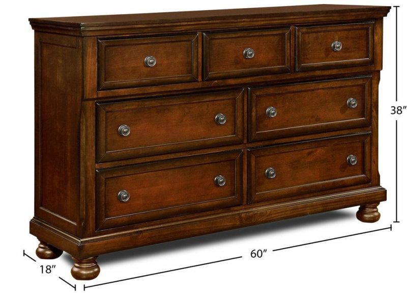 Chelsea Bedroom 7-Drawer Dresser, 60″W X 38″H – Cherry Brown Bedroom