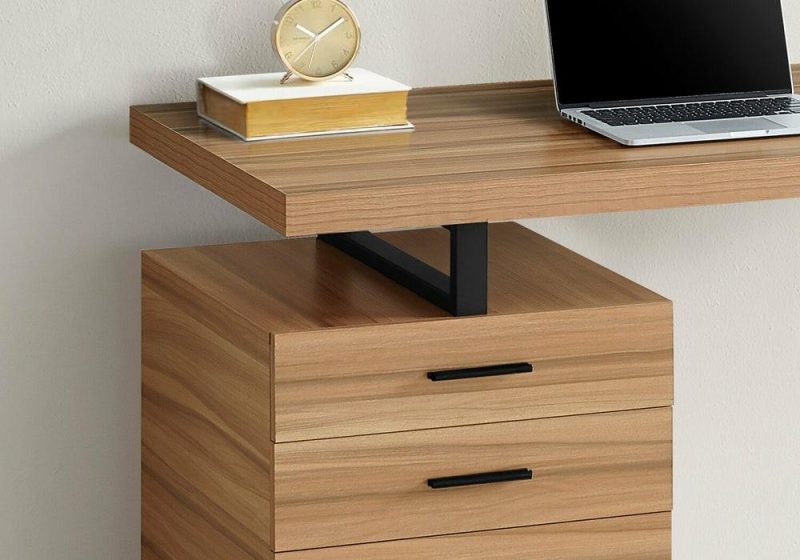 Clayton 47.25″ Reversible Desk With 3-Drawers – Brown Desks