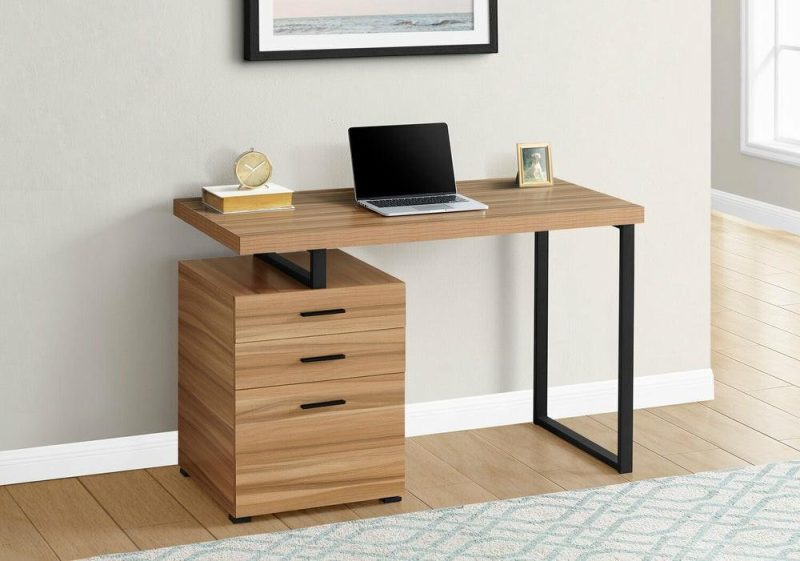 Clayton 47.25″ Reversible Desk With 3-Drawers – Brown Desks