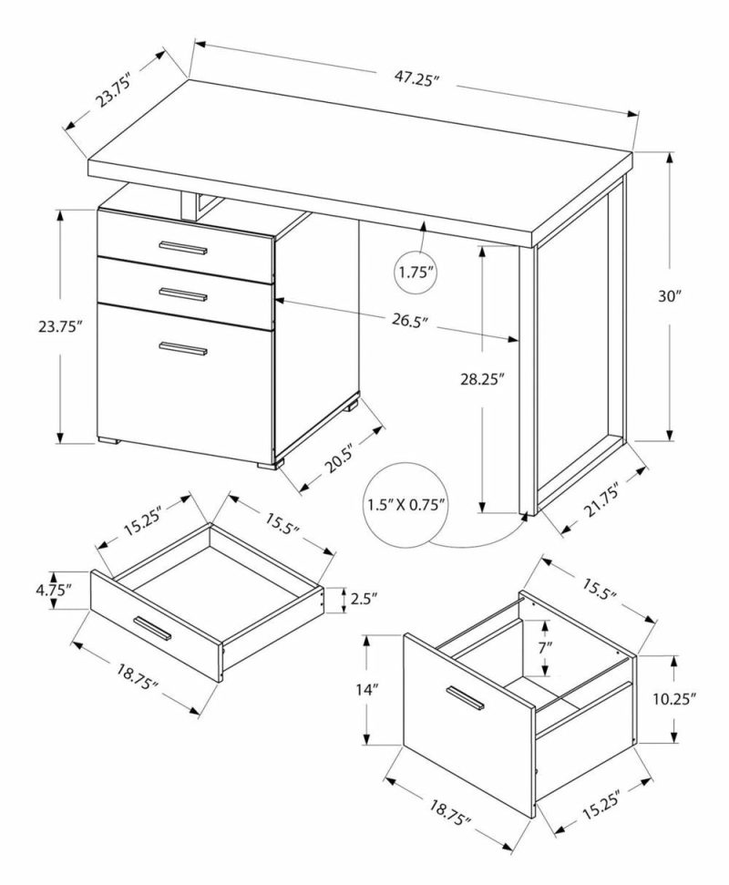 Clayton 47.25″ Reversible Desk With 3-Drawers – Brown Desks