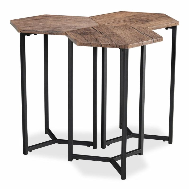 Cleo 15.7″ 3-Piece Chairside Table Package – Brown With Black Metal Legs End Tables