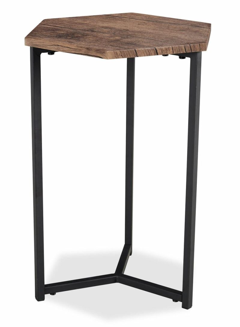 Cleo 15.7″ 3-Piece Chairside Table Package – Brown With Black Metal Legs End Tables