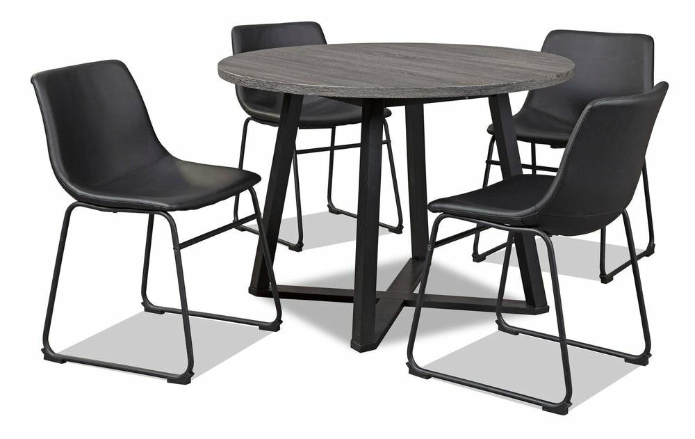 Cole 5Pc Dining Set With Table & 4 Black Chairs, Metal, Melamine, 42″W Round Dining Room