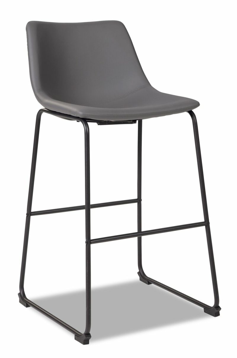 Cole Barstool With Vegan Leather Fabric, Metal – Grey Bar Stools