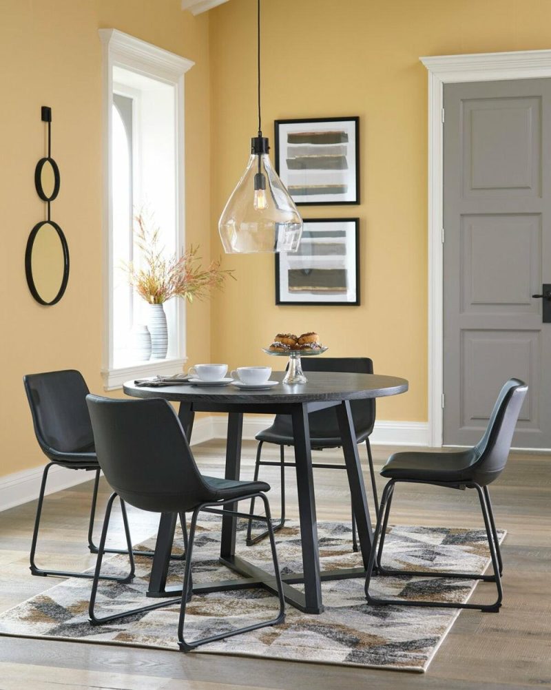 Cole Dining Table, Metal, Melamine, Geometricl Base, 42″W Round – Grey Dining Room