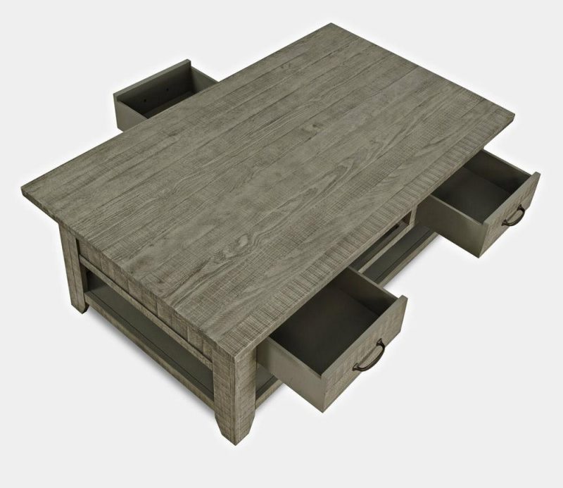 Colson 50″ Rustic Coffee Table With Storage And Shelf – Driftwood Coffee Tables