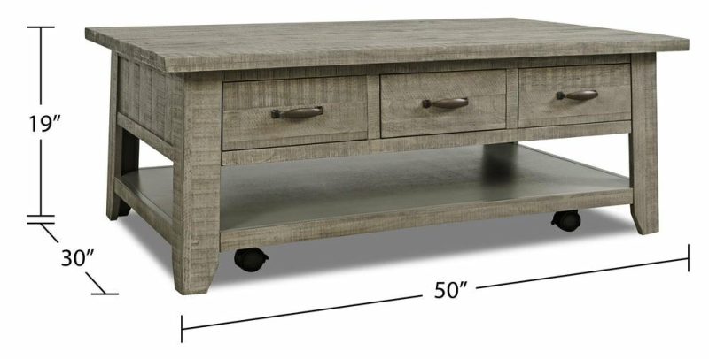 Colson 50″ Rustic Coffee Table With Storage And Shelf – Driftwood Coffee Tables