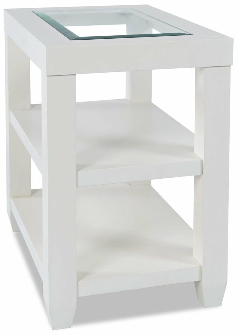 Corey 16″ Modern Glass Top Chairside Table With Shelf – White Wood End Tables