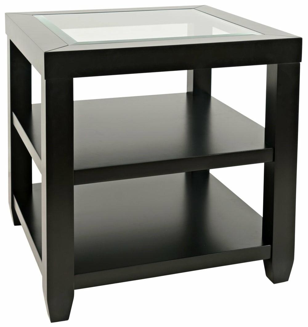 Corey 24″ Modern Glass Top End Table With Shelf – Black Wood End Tables