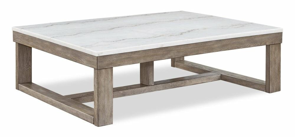 Corsa 56″ Modern Coffee Table – Marble Top With Grey Brown Wood Base Coffee Tables